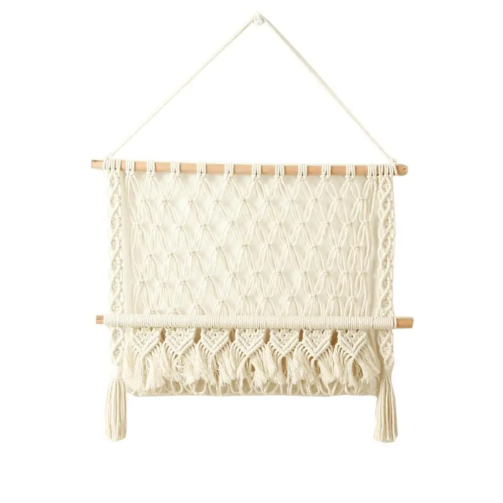 

Boho Magazine Storage Organiser 50x45cm/19.69*17.72inch Boho Tapestry Home Decor Wall Mount Cotton Woven Beech Pocket Hammock Fo