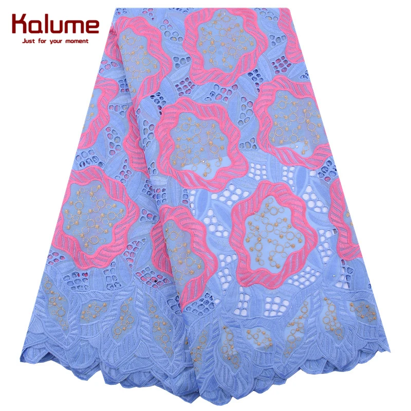 Kalume Fashion Embroidery African Dry Lace Fabric Peach Nigerian Cotton Swiss Voile Material With Stones For Dress F1966 | Дом и сад