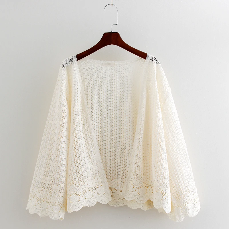 

Summer Lace Knitting Cardigan Small Coat Women Loose Hollow Out Shawl Thin Casual Holiday Sunscreen Short Coat Female RE2114