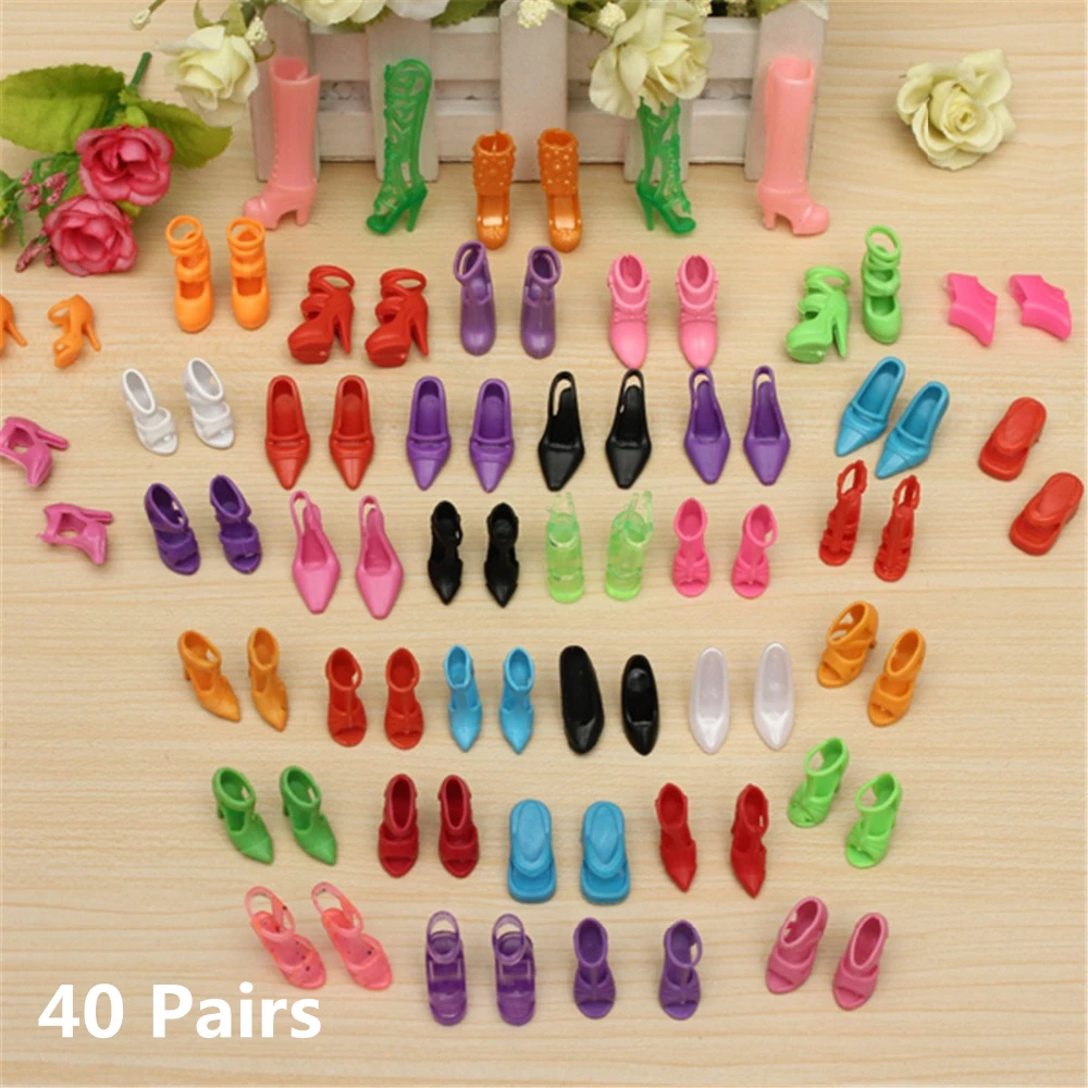 40 Pairs 40 пар 80 шт кукольные туфли модные милые красочные разнообразные туфли набор для куклы Барби с различными стилями детские игрушки аксессуары - Цвет: 40 Pairs