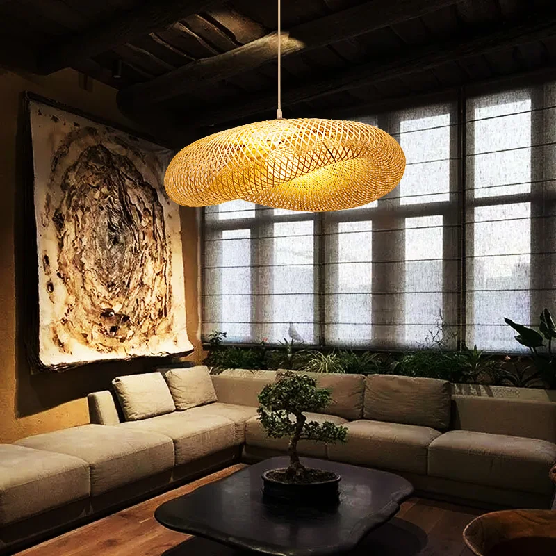 

Vintage Bamboo Art Pendant Lights Home Decoration Lighting Restaurant Rattan Lamp for Living Room Hanging Lamp Kitchen Fixtures