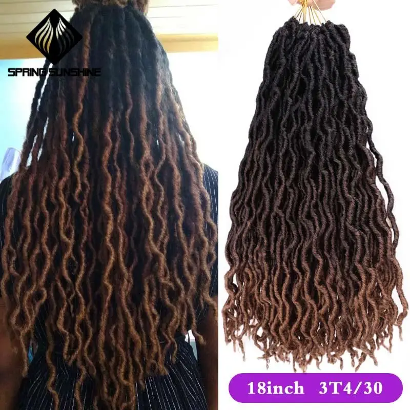Весна Солнечный свет Синтетический Nu Locs 12 18 дюймов богиня Faux Locs Curly вязание крючком волосы Exntension для черных женщин косы волос плетение