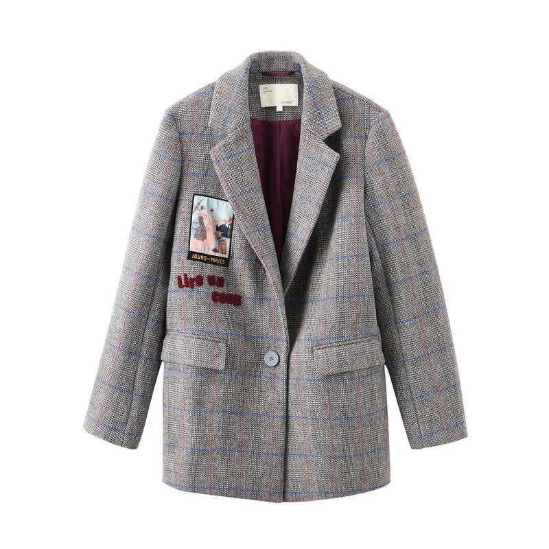 INMAN 2019 Winter New Arrival Turn Down Collar Waist Lacing One Button Embroidery Plaid Woolen Suit Coat |