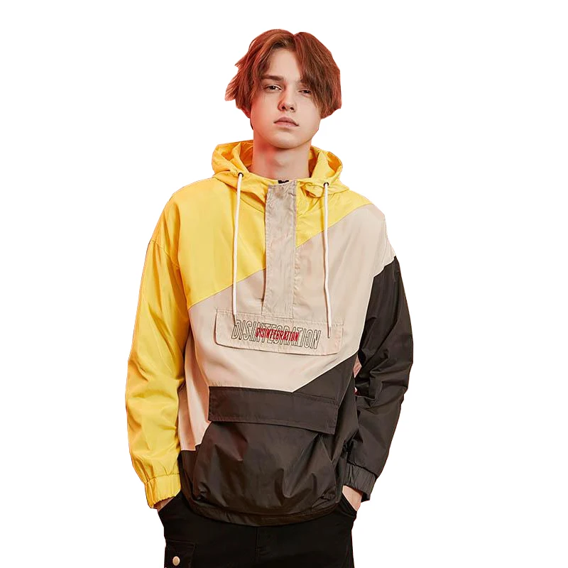 

OEM half zip streetwear hip hop multi color block hoodies for men