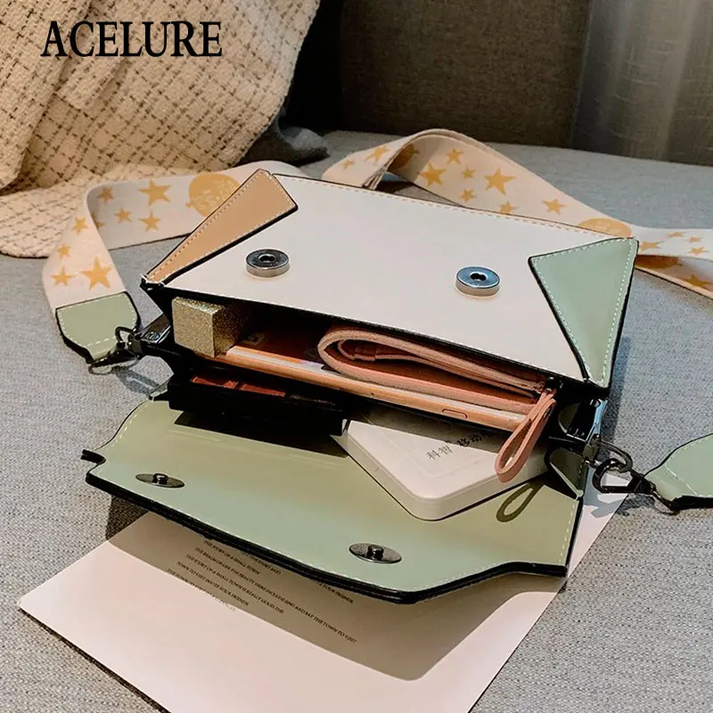 

ACELURE Contrasting Color Female Shoulder Messenger Bag Simple Fashion Ladies Purse Flap Patchwork PU Leather Crossbody Bags