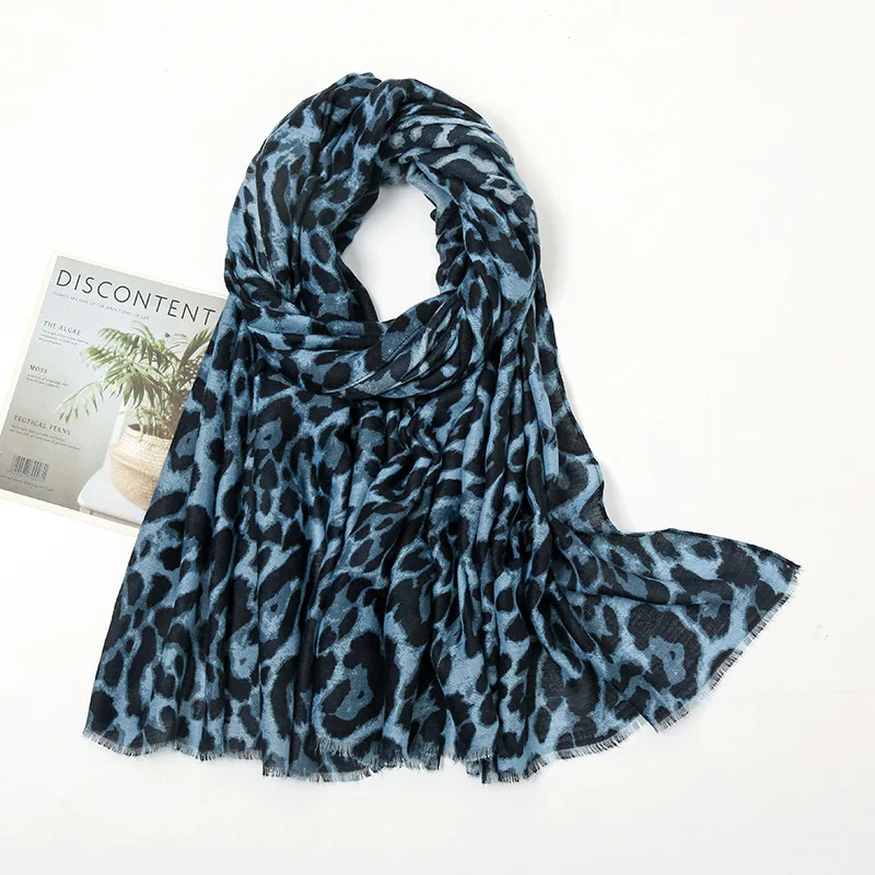 Модный женский осенний вискозный шарф простой зеленый Леопардовый длинный