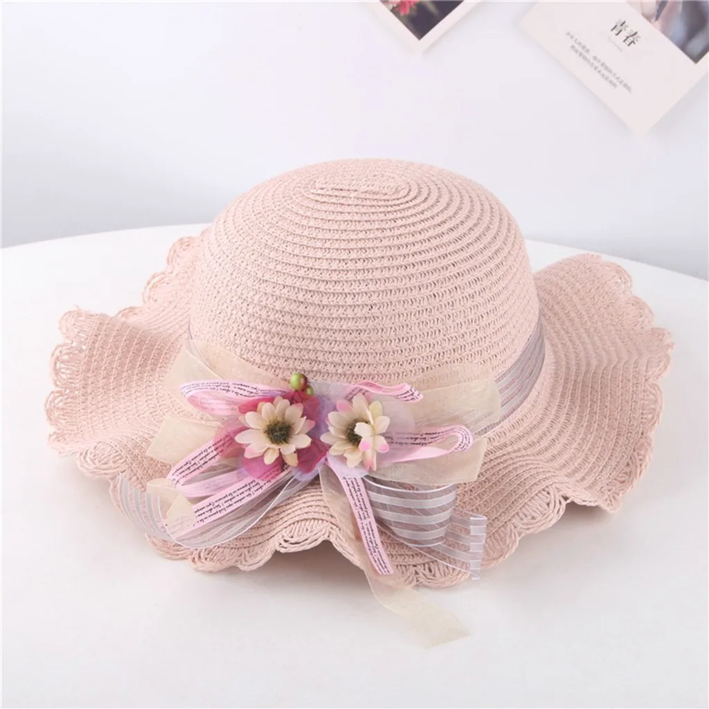 

Summer Baby Girls Flowers Ruffle Breathable Hat Straw Kids Bucket Fisherman Cap Sweet Girls Sunscreen Beach Sun Protect Caps