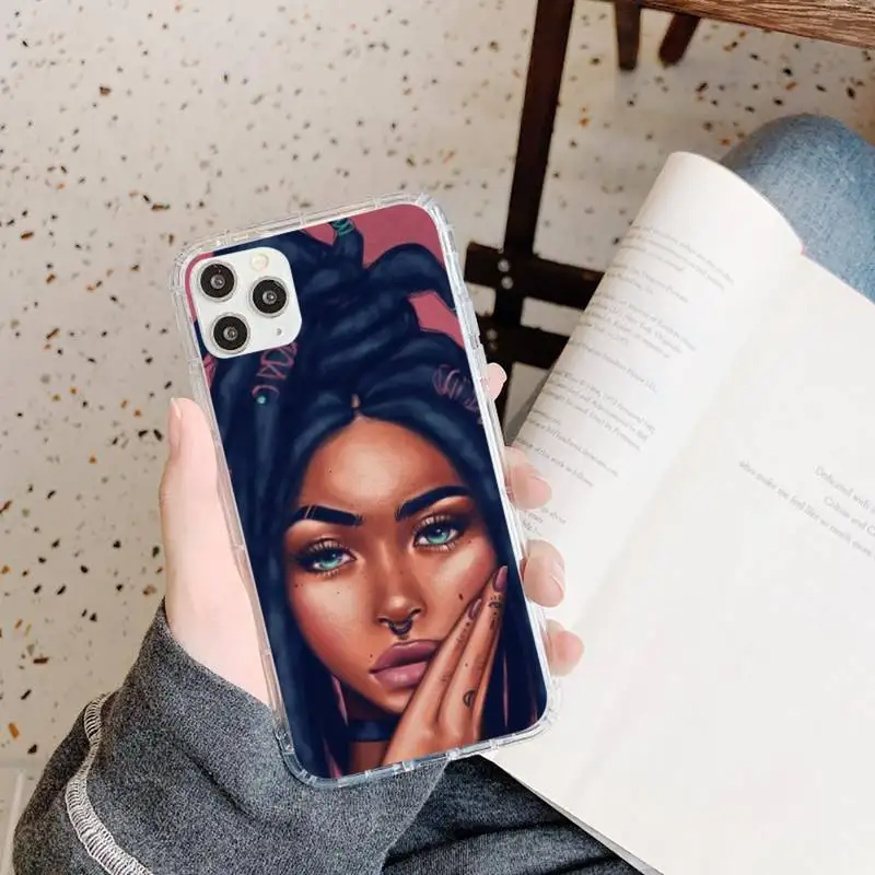

Colorful art african girl Black Phone Case Transparent soft For iphone 5 5s 5c se 6 6s 7 8 11 12 plus mini x xs xr pro max
