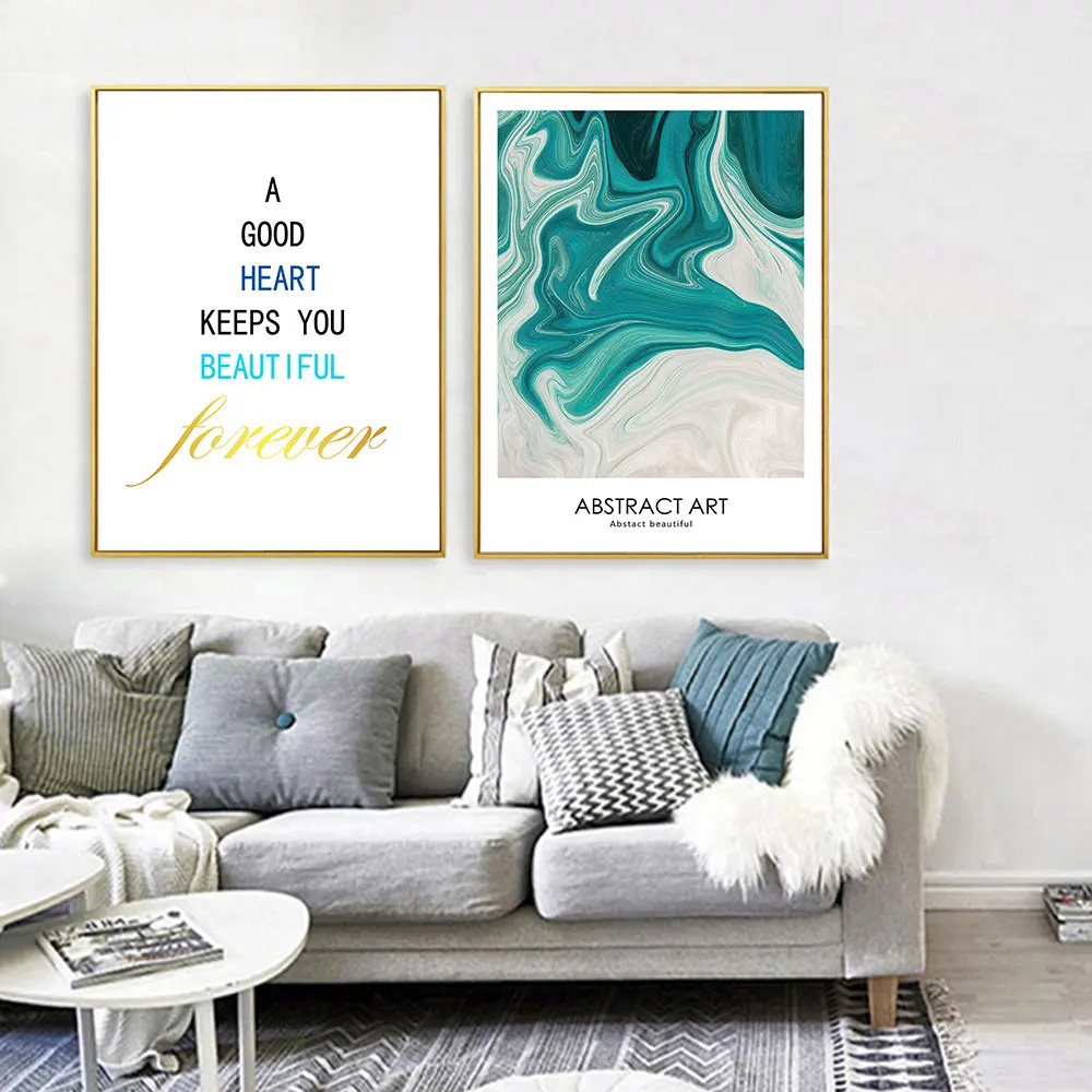 

Scandinavian Poster Green Canvas Quote Blue Abstract Painting Line Minimalist Art Print Wall Picture For Living Room Home Decor