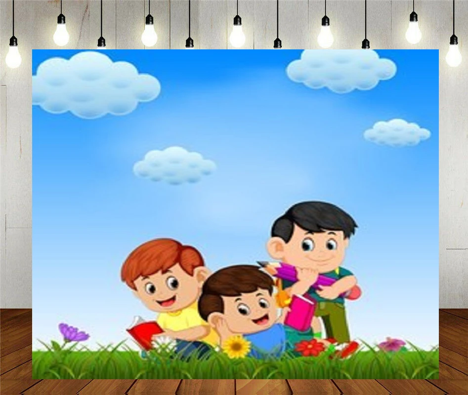 

Реквизит для фотостудии фон для фотосъемки с изображением дерева дети играют для чтения книг в саду мультфильм Виниловый фон для фотографи...