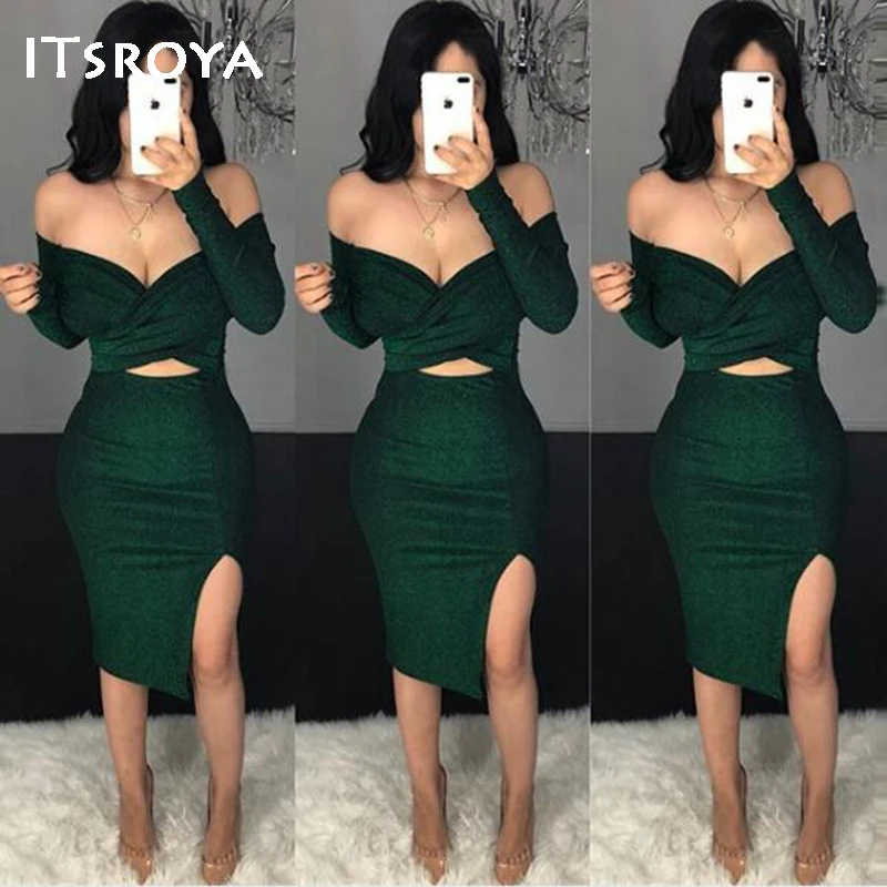 Пикантное платье Itsroya с открытыми плечами открытой спиной и V образным вырезом