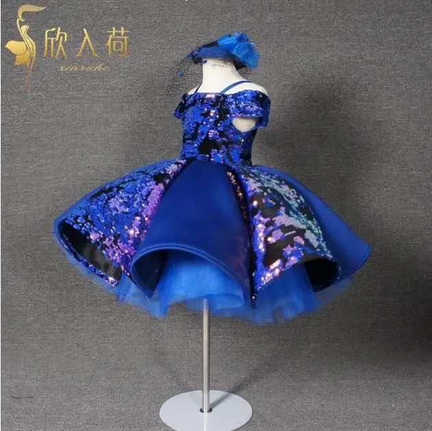 

Sparkly Royal Blue Flower Girls' Dresses Infant Toddler Baptism Tutu Princess Ball Gowns Birthday Dress Custom Real Photos