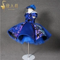 sparkly royal blue flower girls dresses infant toddler baptism tutu princess ball gowns birthday dress custom real photos
