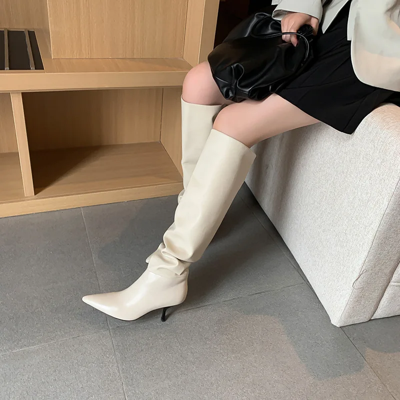 

Autumn and new high heel thin heel winter 2021 pointed solid color Knight's boots fashion boots leg show thin