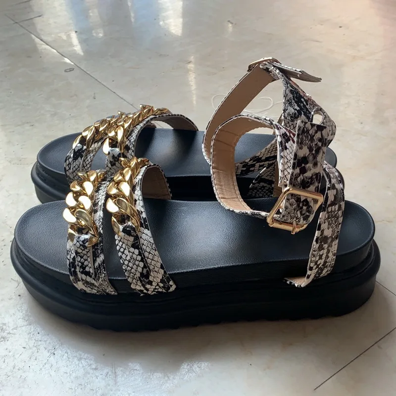 

Women Summer Sandals Multicolor Snakeskin Platform Open Toe Shoes Height Hook & Loop High Heels Chain Zapatos Sandalias De Mujer