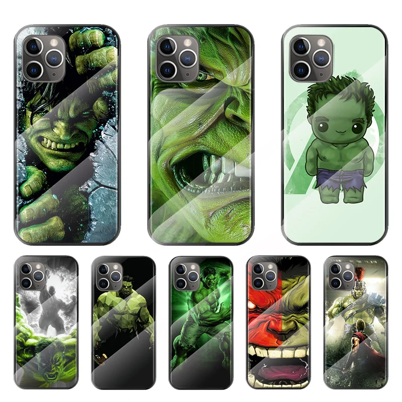 

Marvel Hulk For Apple iPhone 12 11 8 7 6 6S XS XR SE X 2020 Pro Max Mini Plus Tempered Glass Cover Phone Case