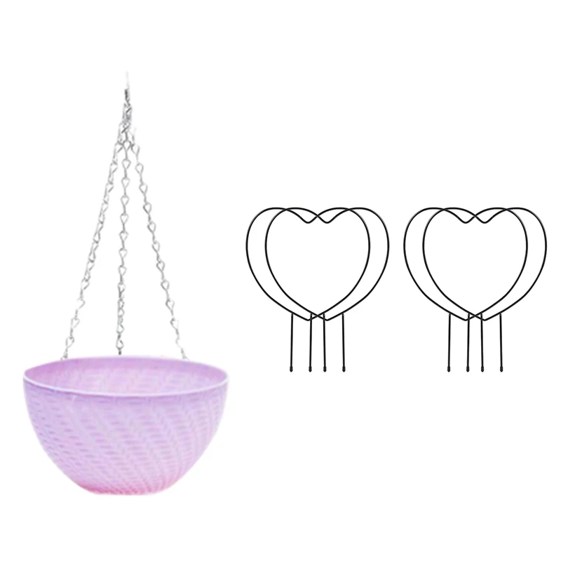 

Круглая пластиковая подвесная корзина цветочный горшок 16x10 см, фиолетовый с 4 упаковками 13-дюймовых оправ в форме сердца для поддержки расте...