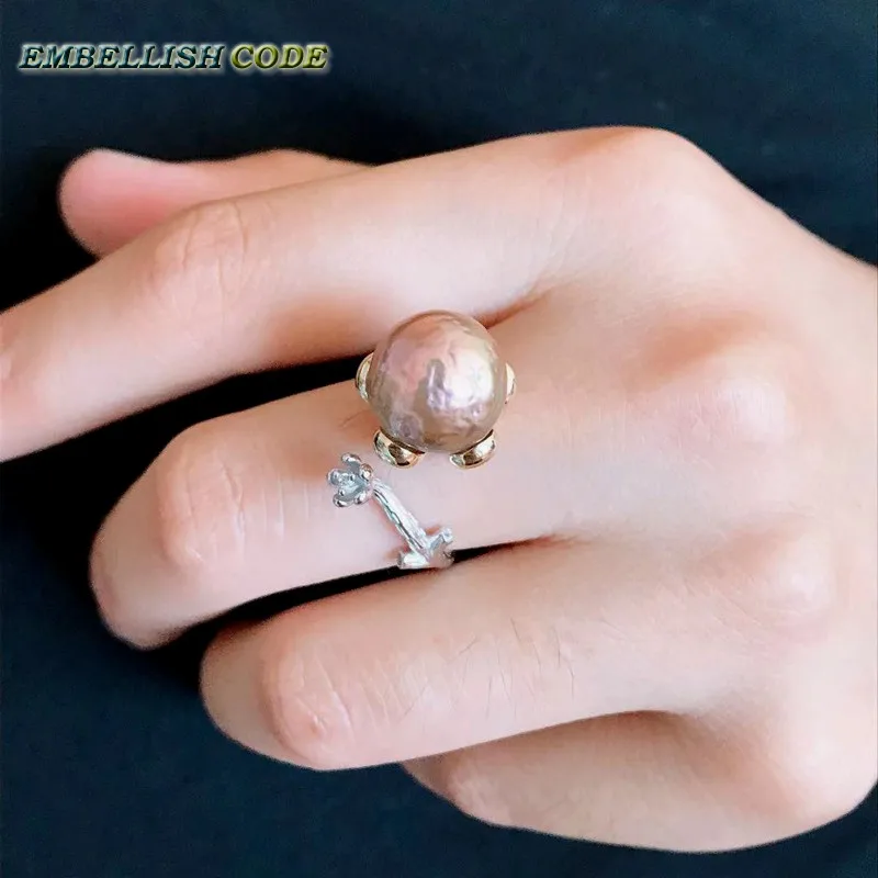 Персонализированное кольцо в стиле ветки, размер в стиле барокко Эдисон, кольца из стерлингового серебра с жемчугом, красочные блестящие ткани, нуклеированные для женщин