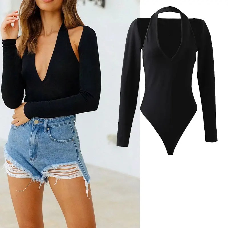 

Женское боди с длинным рукавом и V-образным вырезом