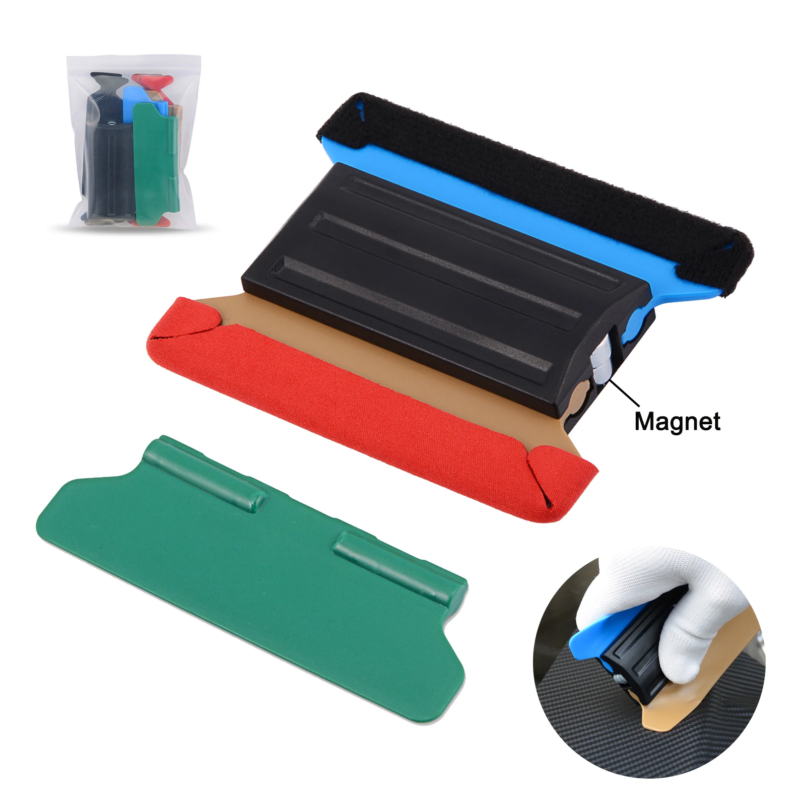 

FOSHIO Magnetic Squeegee Kit for Window Tinting Foil Film Vinyl Car Wrap Soft Fabric Felt Scraper Sticker Bubble Removal Tools