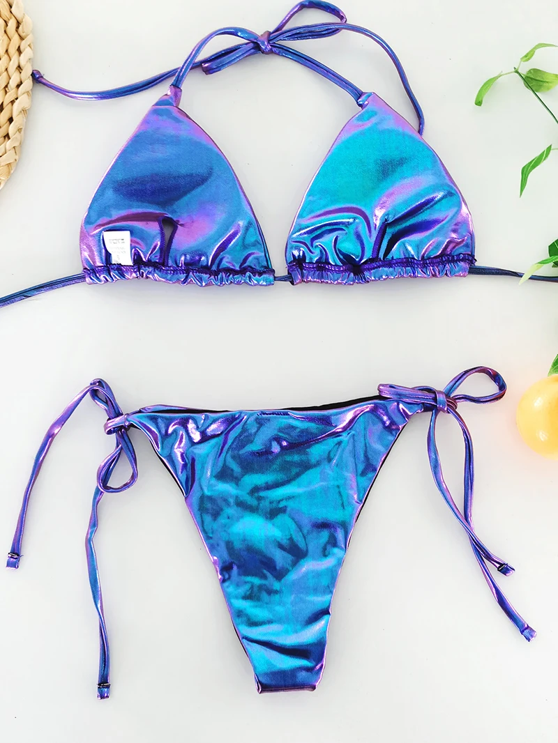 

2021 Sexy Laser Gradient Bikini Set Women Swimwear Push Up Swimsuit Female Brazilian Beachwear Bathing Suit Summer Biquini