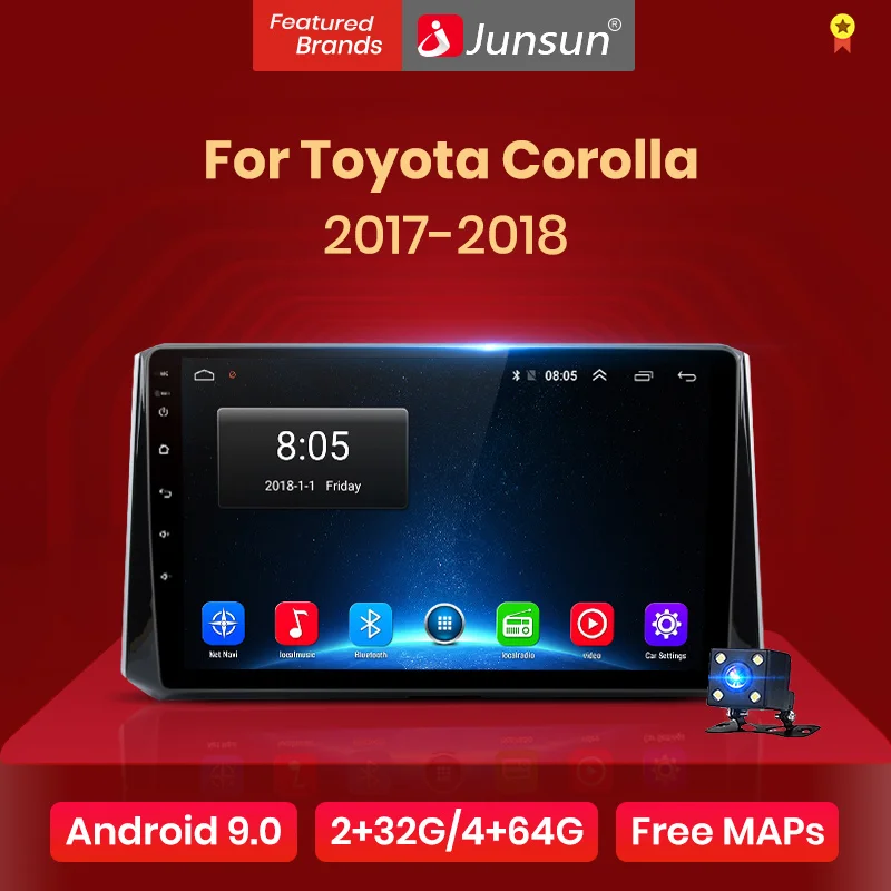 Автомагнитола Junsun для Toyota Corolla стерео система на Android 10 0 2 + 32 ГБ с Bluetooth GPS