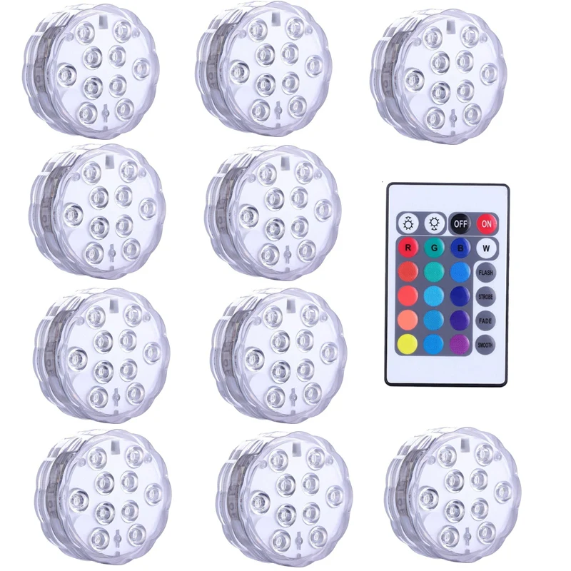 10 светодиодный Дистанционное управление RGB погружной светильник Батарея
