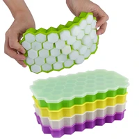 37 cavity honeycomb ice cube maker with removable lids ice cube mold food grade flexible silicone ice tray for whiskey cocktail