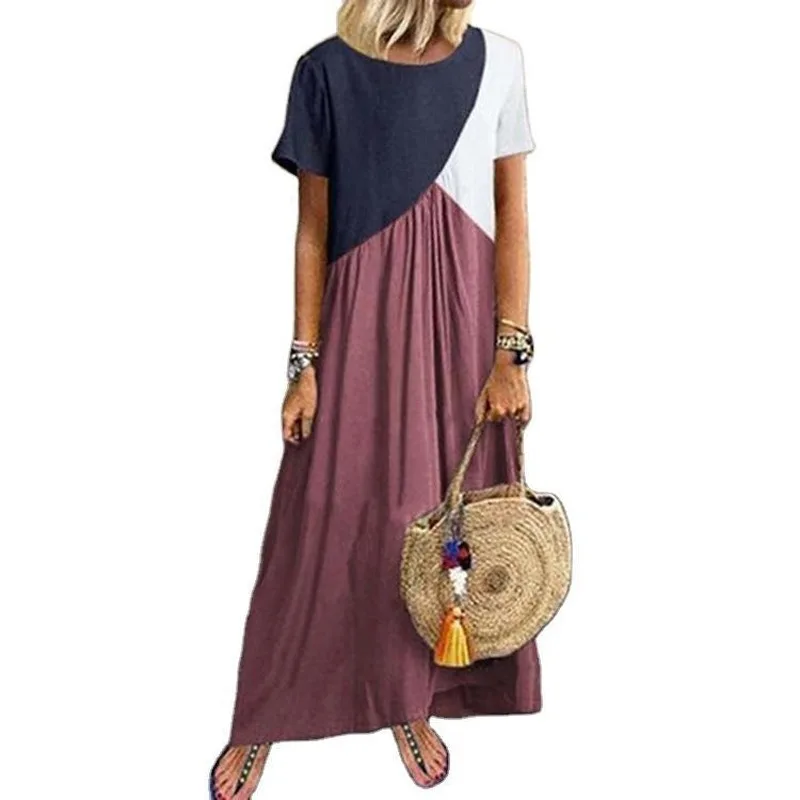 

Dress Women 2020 Summer Geometric Stitching Print Dresses Summer Beach Dress Women Plus Size 5XL Long Dresses Vintage