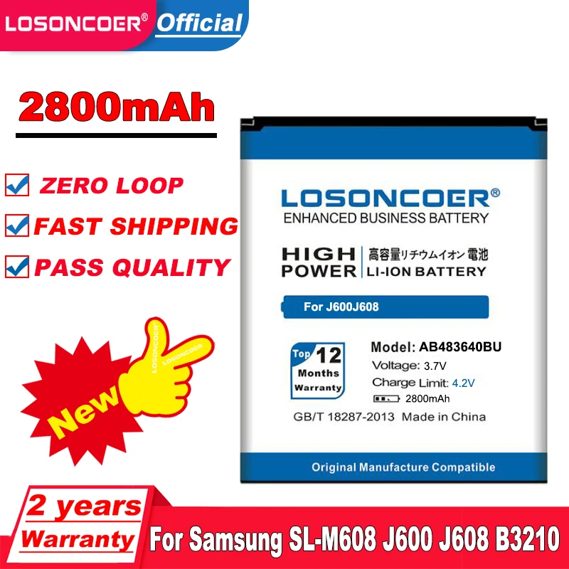 Аккумулятор LOSONCOER 2800 мАч AB483640BU для Samsung батарея J600 J608 B3210 C3050 E740 E748 F110 F118 F619 G618 J218 |