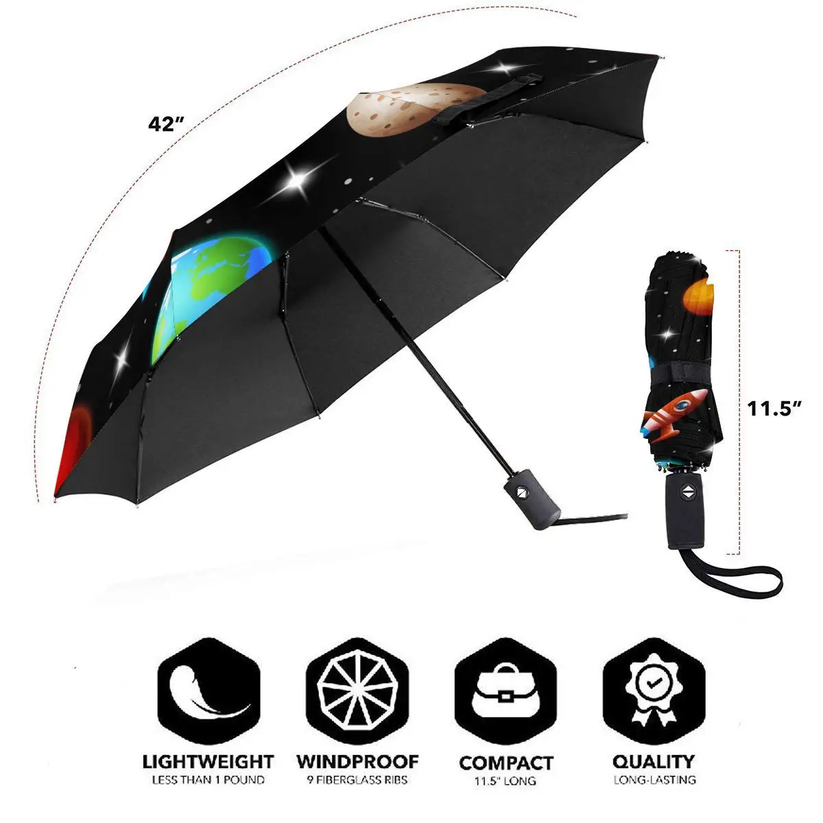 Comprare Ombrello Automatico Pioggia Donna Razzi A Tre Pieghe Che Volano Attraverso Lo Spazio Del Cielo Stellato Ombrello Antivento Parasole Impermeabile Femminile