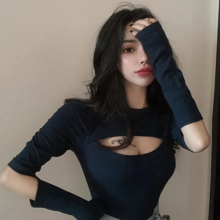 Осенняя мода для офисных леди ребристые хлопковые тонкие Топы женщин уличные