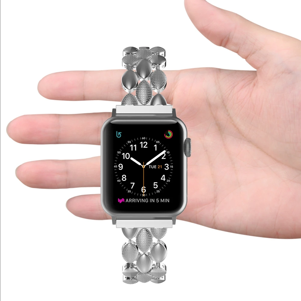 Toyouths Metal Stainless Steel Band for Apple Watch SE 38mm 42mm 40mm 44mm Fashion Women Men Strap for iwatch Series 6/5/4/3/2/1