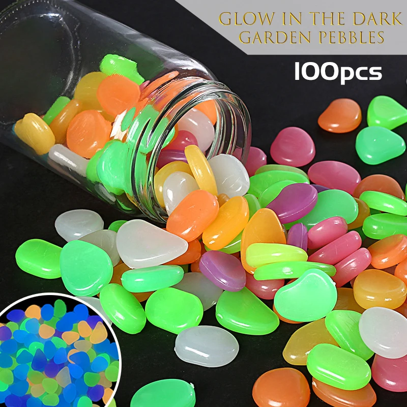 

Luminous Stone 100pcs Fluorescent Aquarium Pebbles Colorful Fish Tank Lawn Garden Yard Decor Luminous Stones
