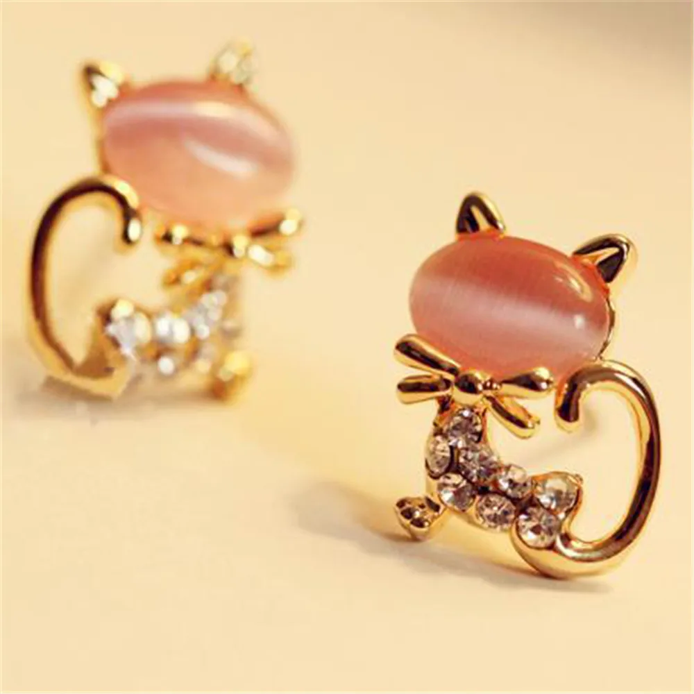 Новые брендовые модные розовые Цвет милый камень кошачий глаз серьги со шпилькой
