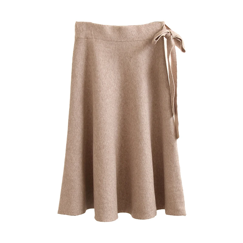 

Elastic Waist Sash A-line Solid Skirt For Women Midi Length Autumn Winter 2020