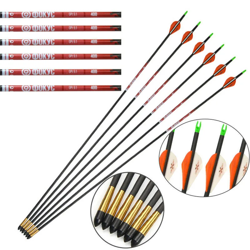 6/12Pcs 30" Archery Pure Carbon Arrows SP400 ID4.2MM Arrow Replaceable Broadhead For Outdoor Shooting Hunting Accessories | Спорт и