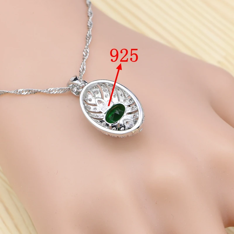 

925 Silver Sets For Women Natural Green Cubic Zirconia Ring Bracelet Necklace Pendant Earrings Jewelry Sets For Party Decoration