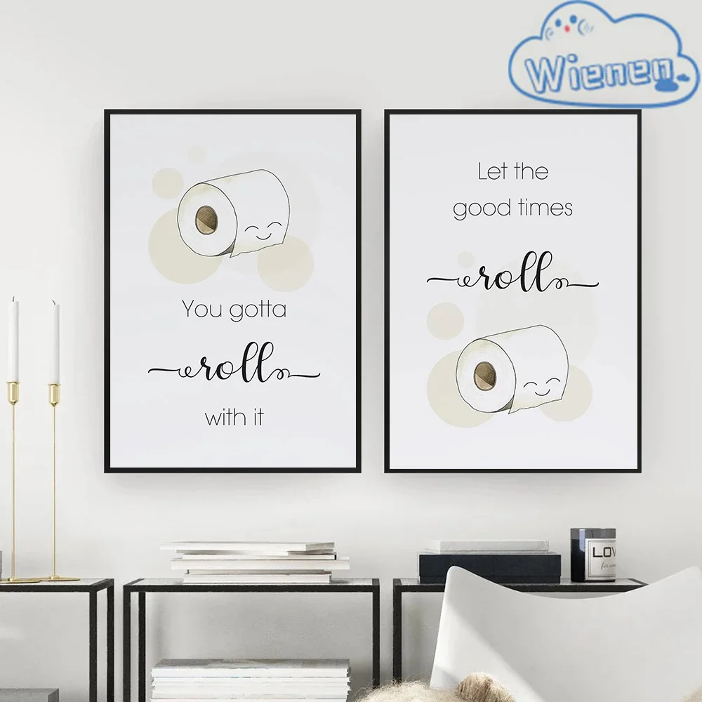 

Funny Cartoon Toilet Paper Smile Letter Poster Canvas Painting Quote Wall Art Pictures For Toilet Sign Bathroom Home Decoration