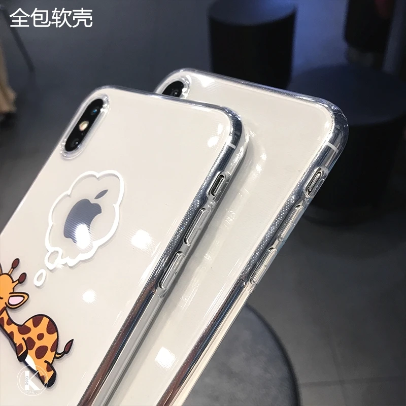 Cute Cartoon animal giraffe Clear Phone Case For iPhone 11 Pro Max X XS XR 7 8 plus 6 6s Couple Transparent Soft TPU Back Cover