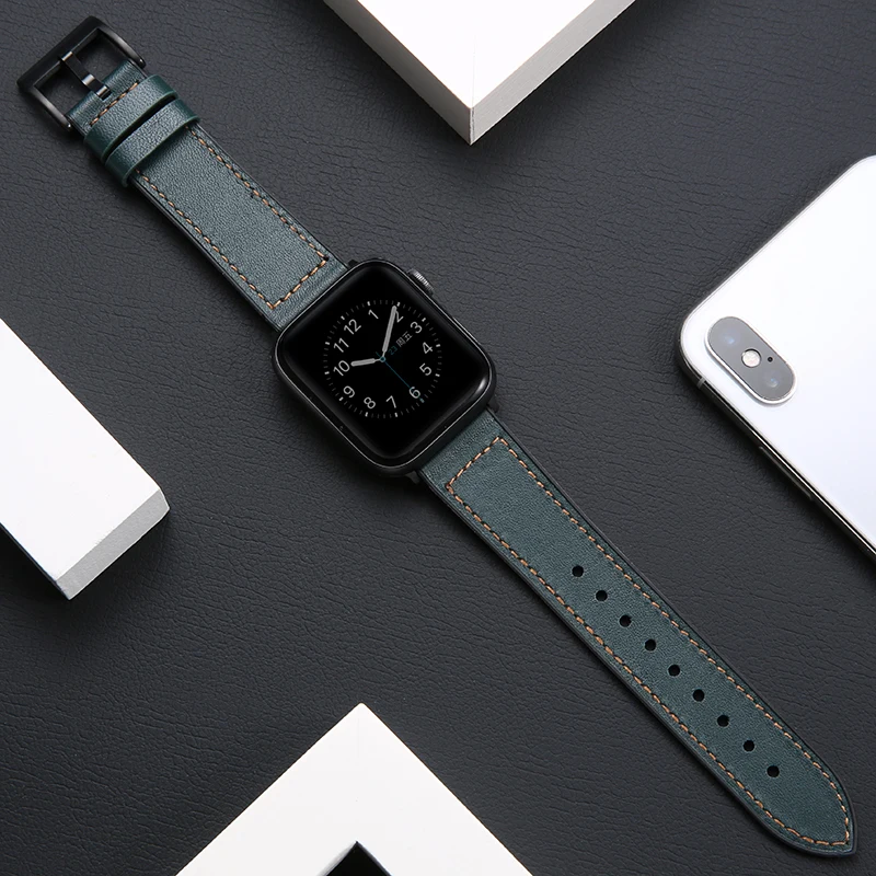 

Genuine leather Strap For Apple Watch band 44mm 40mm Iwatch band 38mm 42mm belt Bracelet correa for Apple Watch 6 SE 5 4 3 strap