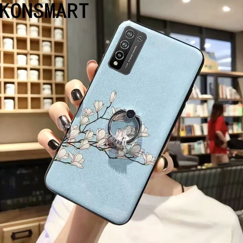 

KONSMART для Huawei Honor X10 Max чехол для Honor X10 MAX 5G задняя крышка роскошный блестящий цветок силиконовый мягкий чехол для телефона с кольцом на палец
