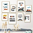 Скандинавский Мультфильм Поезд Автомобиль автобус Картина на холсте настенное искусство детская комната плакаты печатные картины винтажные для детской комнаты домашний декор