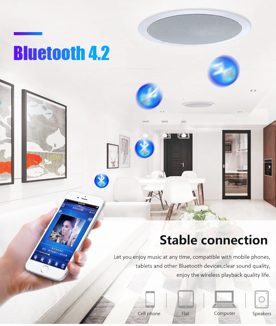 Oupushi VX6-C Bluetooth активный громкоговоритель PA звуковая система 6,5-дюймовый потолочный динамик Bluetooth для домашней музыки