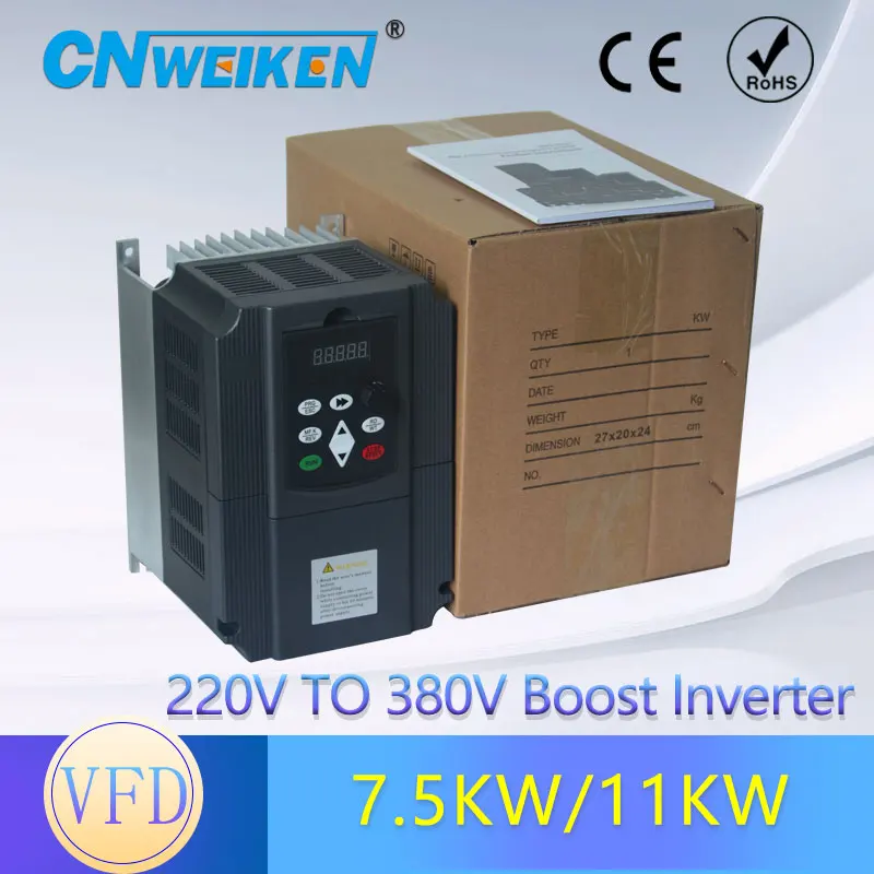 Новый AC 220V до 380V 16A 7.5KW частотно регулируемый привод инвертора с регулируемым