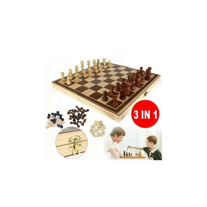 

New Design 3 In 1 Wooden Chess Backgammon Checkers Travel Games Chess Set Board Draughts Entertainment Christmas Gift -40