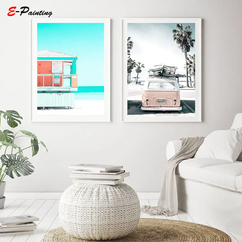 Nordic Canvas Painting Arieal Ocean Wall Art Printable Aqua Surf Photography Poster Living Room Decor Christmas Gift | Дом и сад
