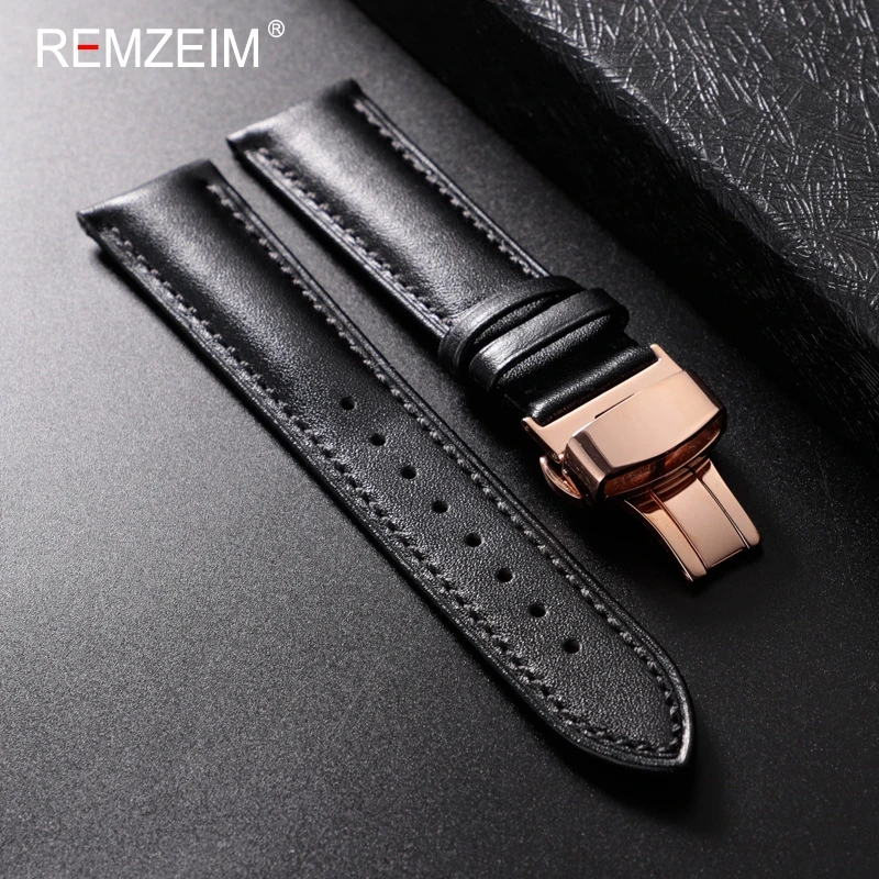 Strap Soft Genuine Leather Watchband Calfskin Men Women Replace Watch Band 18mm 20mm 22mm 24mm Automatic butterfly buckle