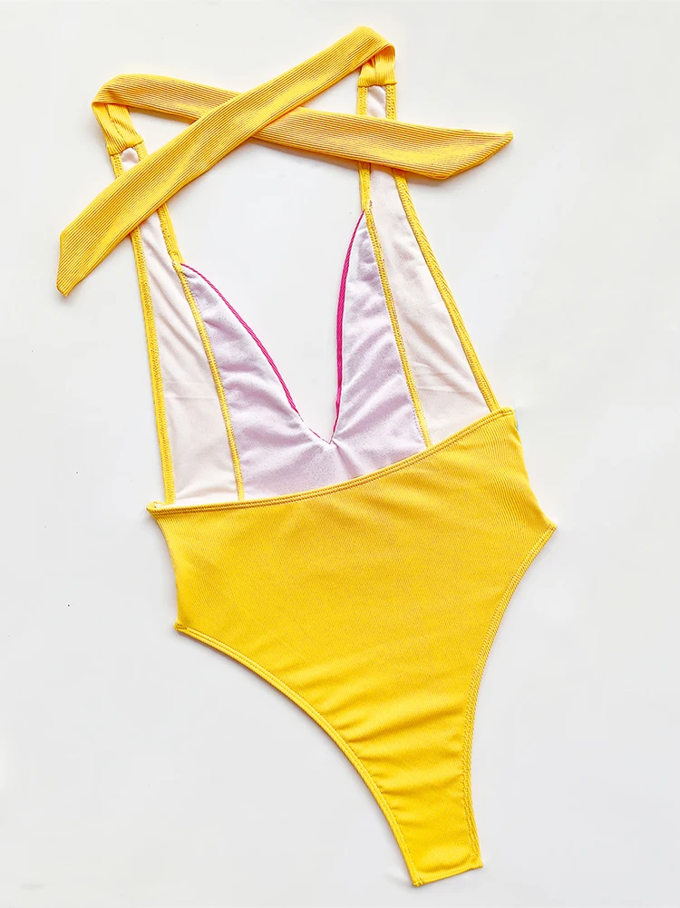 

Sexy One Piece Swimsuit Swimwear Women Adjustable Shoulder Splicing Swimsuit Bodysuit Bathing Suit Swim Wear