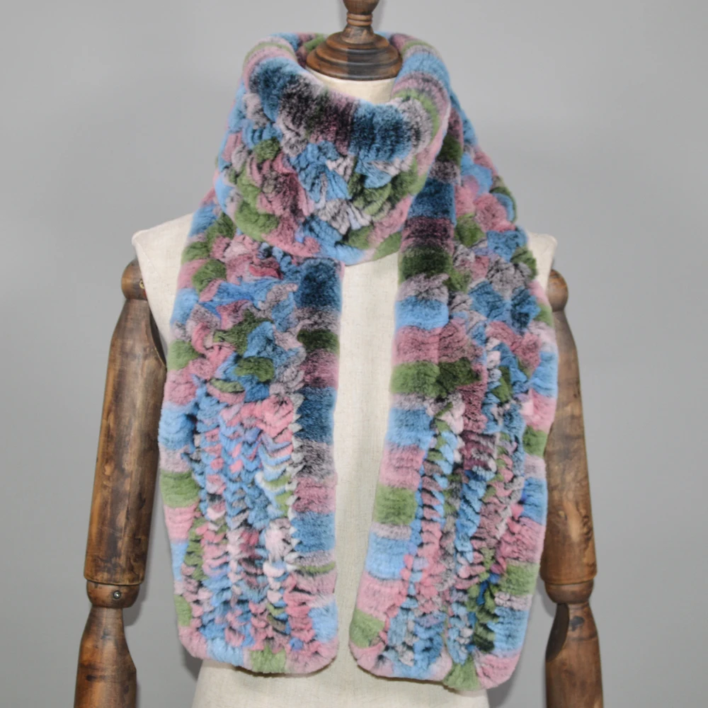 Шарф из 2021 меха кролика Рекс длинный теплый мягкий настоящий мех шарф-кольцо зима